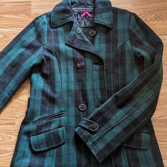 Green and Black Plaid Peacoat - Picture 9 of 12